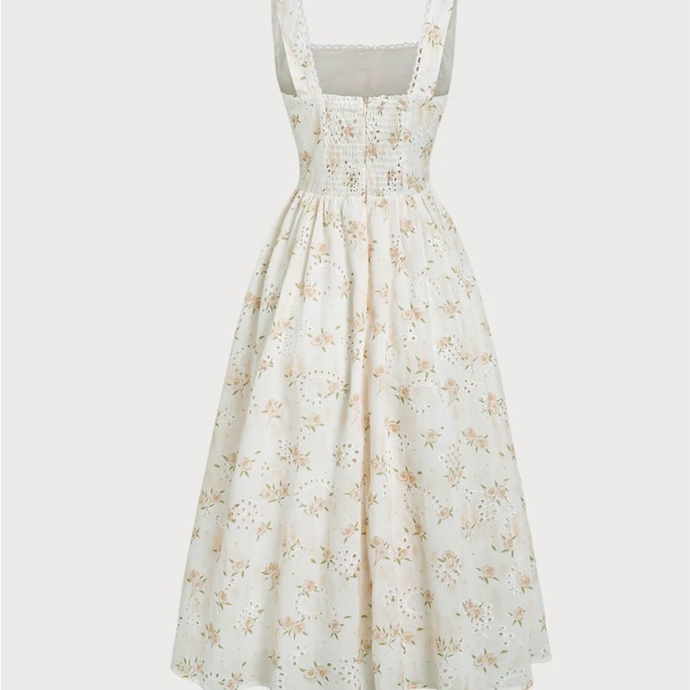 Women's Cream Floral Midi Sundress with Square Neck - Picture 6 of 6